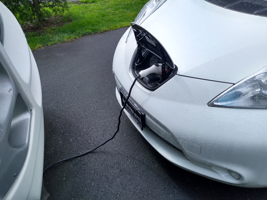 Charging a Nissan Leaf near our RV